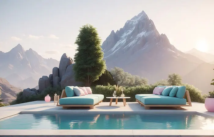 Swimming Pool with a View of the Mountains 3D Picture Illustration